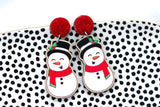Hand-Painted Wood Earrings- Caroling Snowman