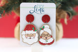 Hand-Painted Wood Earrings- Mr. & Mrs. Claus
