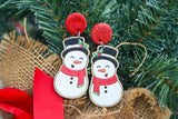 Hand-Painted Wood Earrings- Caroling Snowman