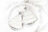 Handcrafted Wood Earrings- White Glitter Tree