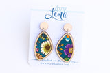 Hand-Painted Wood Earrings- Fall Floral