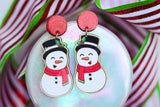Hand-Painted Wood Earrings- Caroling Snowman