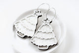 Handcrafted Wood Earrings- White Glitter Tree