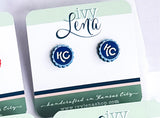 Handcrafted Wood Stud Earrings- KC Round Ruffle- Blue