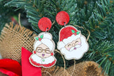 Hand-Painted Wood Earrings- Mr. & Mrs. Claus