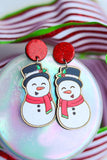 Hand-Painted Wood Earrings- Caroling Snowman