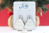 Handcrafted Wood Earrings- White Glitter Tree