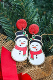 Hand-Painted Wood Earrings- Caroling Snowman