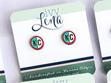Handcrafted Wood Stud Earrings- KC Split Circles- Teal