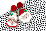 Hand-Painted Wood Earrings- Mr. & Mrs. Claus