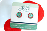 Handcrafted Wood Stud Earrings- KC Round Ruffles- Teal