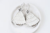 Handcrafted Wood Earrings- White Glitter Tree