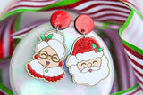 Hand-Painted Wood Earrings- Mr. & Mrs. Claus