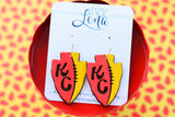 Handcrafted Wood Earrings- KC Football Arrowheads