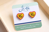 Handcrafted Wood Earrings- KC Heart Studs