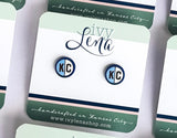 Handcrafted Wood Stud Earrings- KC Split Circle- Blue