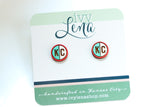 Handcrafted Wood Stud Earrings- KC Split Circles- Teal