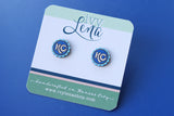 Handcrafted Wood Stud Earrings- KC Round Ruffle- Blue