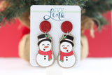 Hand-Painted Wood Earrings- Caroling Snowman