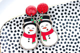 Hand-Painted Wood Earrings- Caroling Snowman