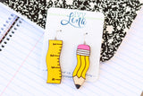 Handcrafted Wood Earrings- Pencil & Ruler