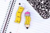 Handcrafted Wood Earrings- Pencil & Ruler