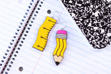 Handcrafted Wood Earrings- Pencil & Ruler