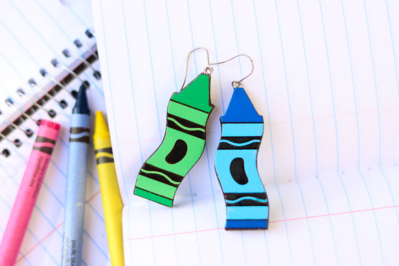Handcrafted Wood Earrings- Crayons
