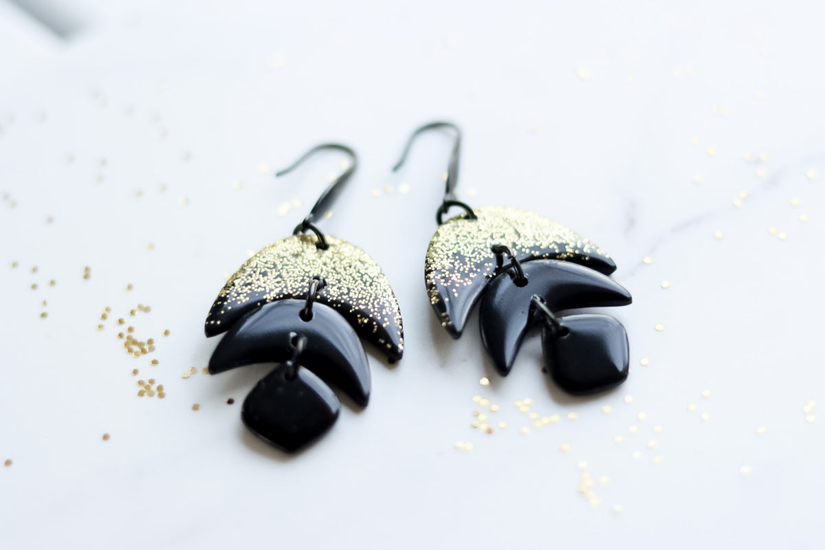 Handcrafted Polymer Clay Earrings- Black and Gold – Ivy Lena