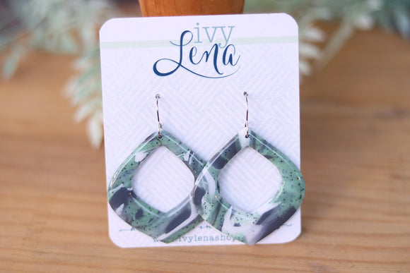 Handcrafted Polymer Clay Earrings- Gray & Sage Marble