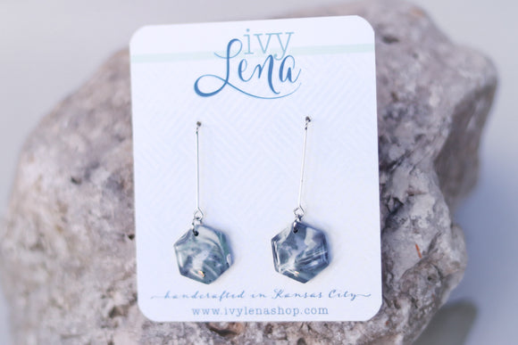 Handcrafted Polymer Clay Earrings- Gray & Sage Marble