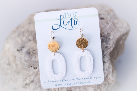 Handcrafted Polymer Clay Earrings-White & Gold