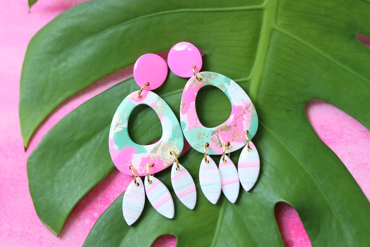 Handcrafted Polymer Clay Earrings- Pink Green – Ivy Lena