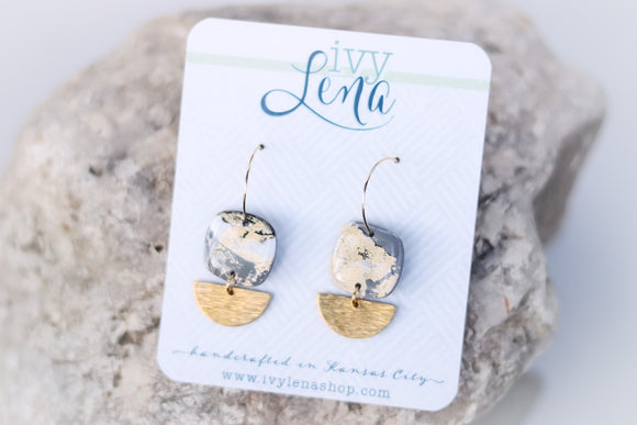 Handcrafted Polymer Clay Earrings- Gray & Gold