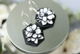 Handcrafted Polymer Clay Earrings- Black & White Floral