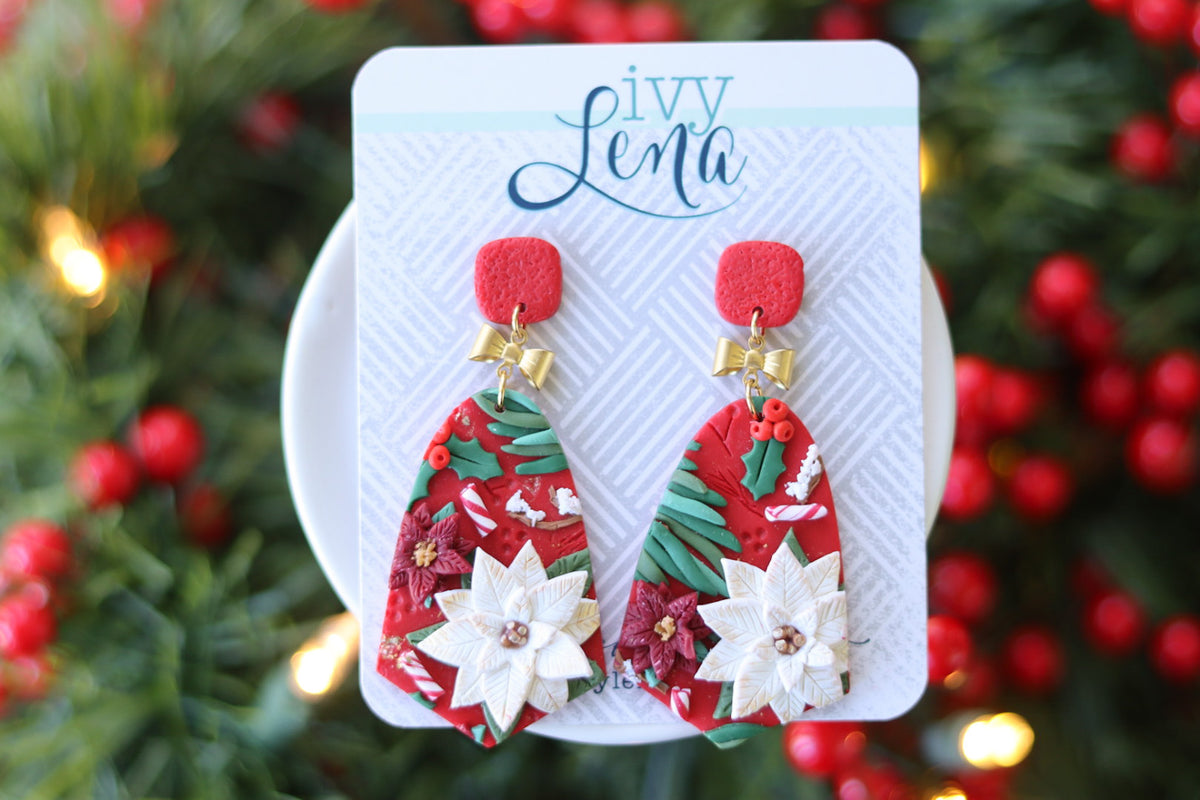 Flower Print Polymer Clay Earrings (wine/brown 3) – Doris