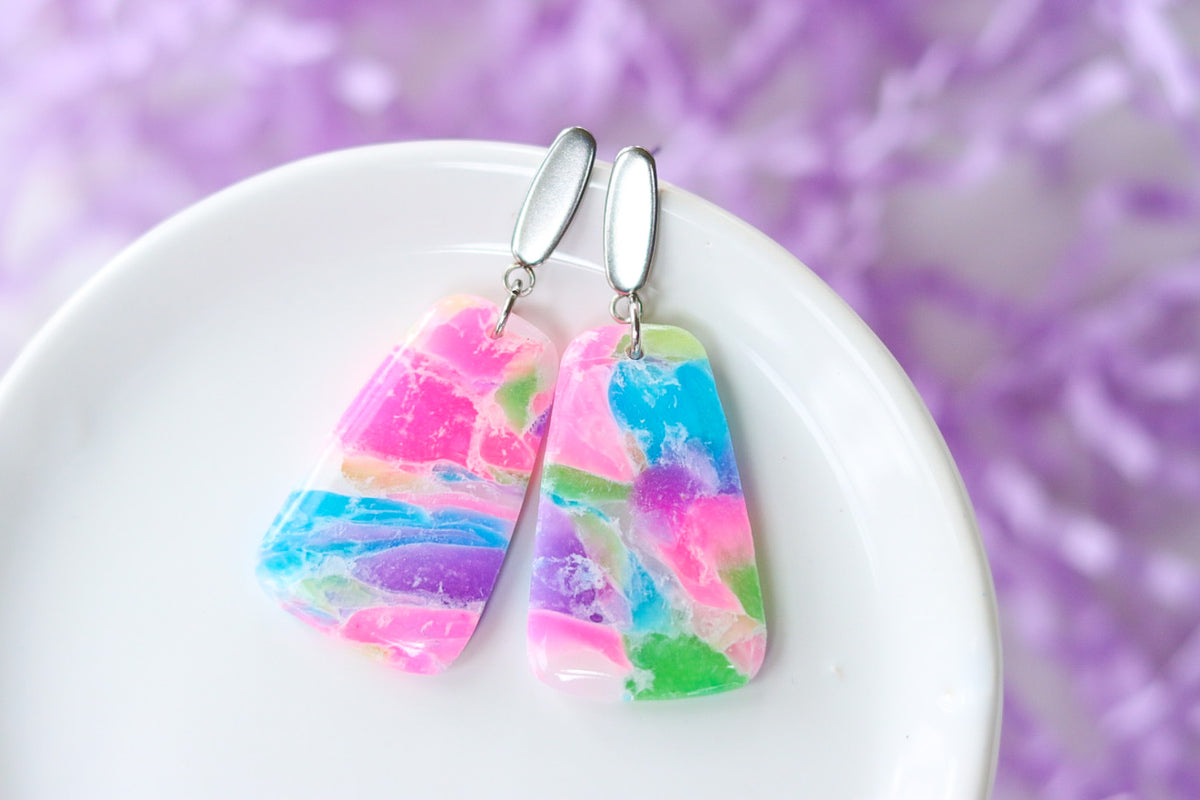 Pink and Purple Clay Earrings / Marbled Clay Earrings / Dangle Earrings / Polymer Clay Accessories / Handmade Gift for Women