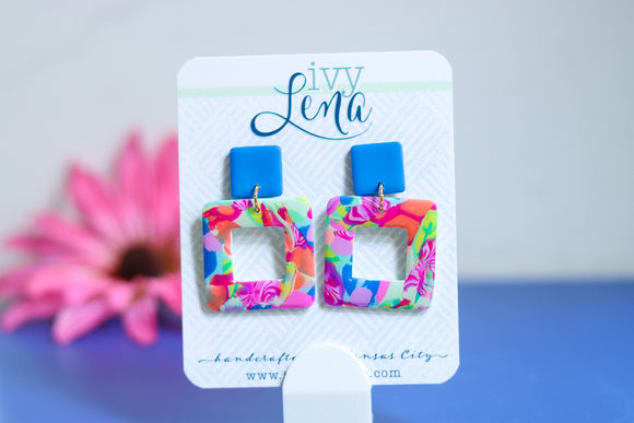 Handcrafted Polymer Clay Earrings- Fuchsia Fun Square