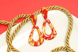 Handcrafted Polymer Clay Earrings-Red, Yellow, & Gold Marble