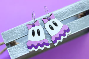 Handcrafted Wood Earrings- Pretty in Purple Ghost