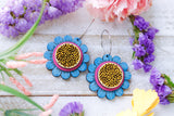 Handcrafted Wood Earrings- Flower Three