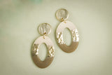 Handcrafted Polymer Clay Earrings- Taupe & Gold Oval