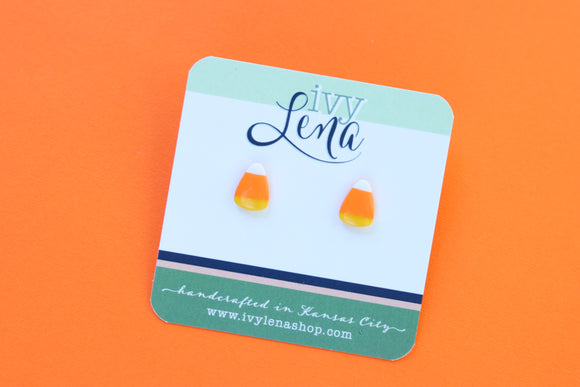 Handcrafted Polymer Clay Earrings-Candy Corn Studs