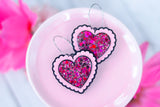 Handcrafted 3D Printed Earrings- Pink Glitter Heart