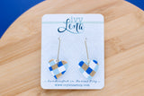 Handcrafted Polymer Clay Earrings- Blue & Gold Checkered