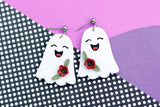 Handcrafted Polymer Clay Earrings- Floral Giggle Ghosts
