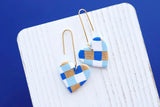 Handcrafted Polymer Clay Earrings- Blue & Gold Checkered