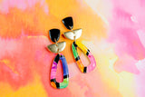 Handpainted Polymer Clay Earrings- Gemtone Color Block
