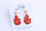 Handcrafted Polymer Clay Earrings-Red & Gold Arrowhead