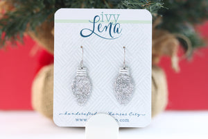 Handcrafted Polymer Clay Earrings- Silver Glitter Bulb